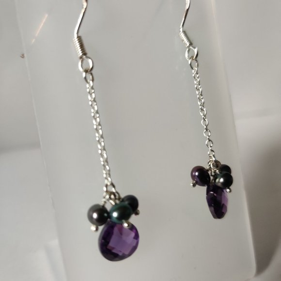 Amethyst and Pearl Dangle Earrings - Picture 4 of 8